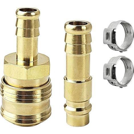 2 raccords pneumatiques en laiton, raccords rapides avec colliers de serrage pour le raccordement rapide des conduites d'air comprimé, pour atelier et compresseur (1/5)