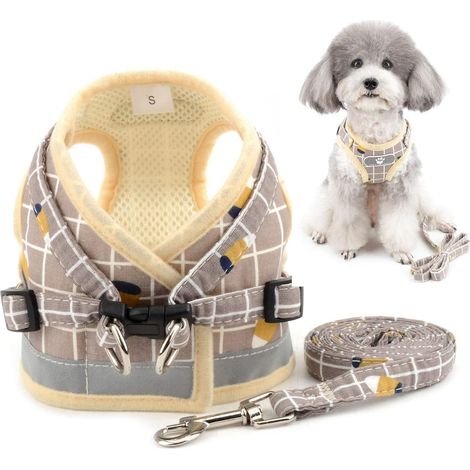 Harnais et Laisses pour Chiens Anti Traction Réglable Réfléchissant Mesh Rembourré Harnais Veste pour pour garçons et Filles Chiens Petite Taille Chat Chaton Kaki S (1/5)