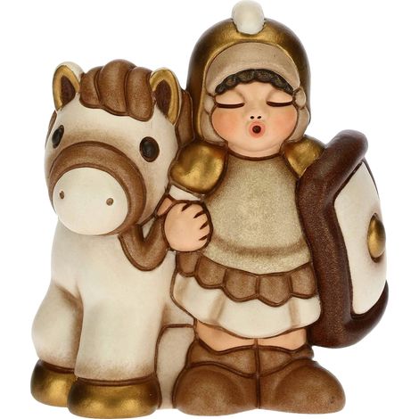 THUN - Statuina Presepe Soldato con Cavallo - Decorazioni Natale Casa - Linea Presepe Classico, Variante Bianca - Ceramica - 7,5 x 5,5 x 8,5 h cm