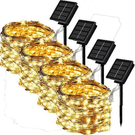 Guirlande lumineuse solaire d'extérieur à LED guirlande féérique en fil de cuivre pour jardin cour et fêtes - 22 m 200 LED 4 pièces lumière chaude (1/5)