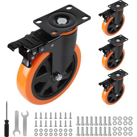 Lot de 4 Roulettes Pivotantes pour Charges Lourdes avec Frein 150 mm (1/5)