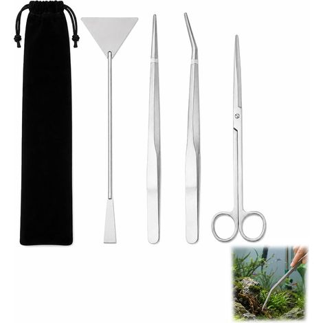 4 Pièces Aquarium Kit Outil, Ciseaux Pince Aquarium, Aquascaping Tools, Accessoire pour Entretien Aquarium Aquascaping Kit, en Acier Inoxydable, Ciseaux, Pinces Droites et Courbées (1/5)