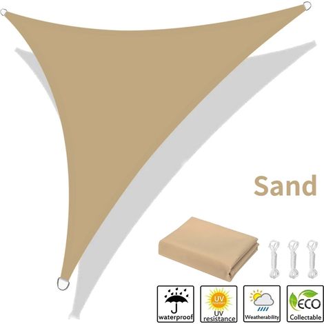 (Jaune sable, 300x300x300CM) Voile d'ombrage triangulaire, imperméable et résistante aux UV, adaptée aux terrasses de jardin extérieures. (1/5)