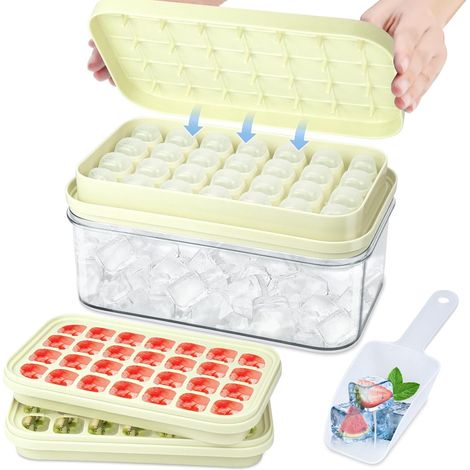 Glacons Moule de Alimentaire Avec Couvercles - Bac à Glacon en Empilable Bacs Glaçon Carrés Faciles Retirer 56 Silicone Blanc (1/5)