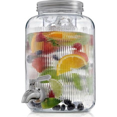 Distributeur de boissons en verre, avec infuseur à fruits et tube à glace, 28 x 18 cm (1/5)