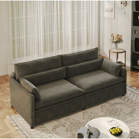 Sofá cama 3 plazas 206x91x86 cm de chenilla gris oscuro con almacenaje - MEUBLIV (1/5)
