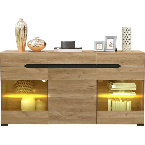=306354355BAA Buffet LED moderne pour salon, meuble d’appoint, 3 portes, 3 tiroirs, commode moderne avec grand espace de rangement pour votre espace de vie (1/5)