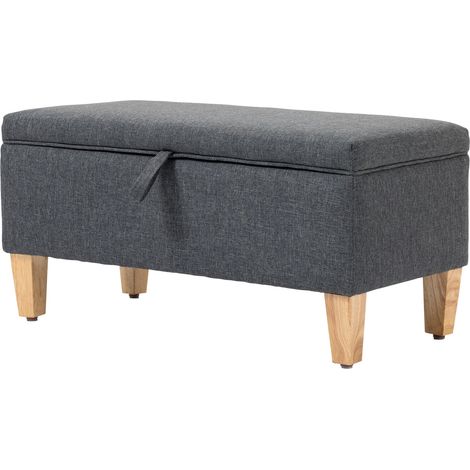 30L Linen Storage Ottoman Padded Footstool Rubberwood Legs for Storage Box, Bed End, Shoe Bench, Seating, Dark Grey (1/5)
