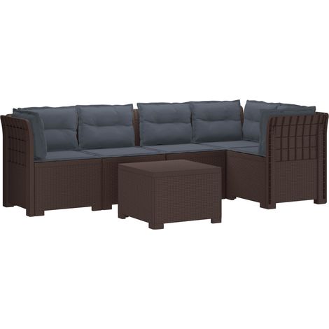 5-Sitzer Gartensofa mit Kissen Rattan-Look PP Braun vidaXL (1/5)