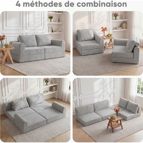 Canapé convertible 160x80x78 cm en tissu flanelle gris, gain de place pour petit salon FloraGrace (1/5)