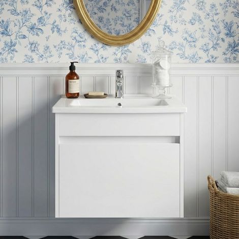 Vitra S50+ Wall Hung 1-Drawer Vanity Unit with Basin 600mm Wide - White High Gloss