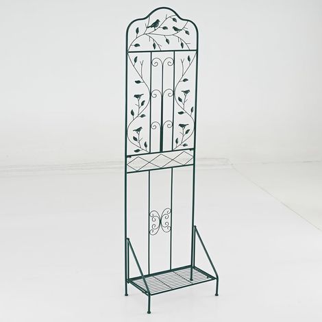 COSTWAY Griglia metallica da giardino 189,5x50 cm, recinzione decorativa per piante rampicanti con ripiano pieghevole, dispositivo anti-ribaltamento, picchetti, griglia per fiori da giardino, cortile, (1/5)
