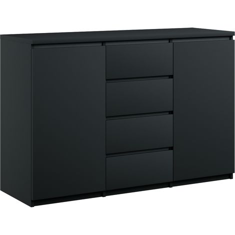 Kommode 140 cm Schwarz Matt 4 Schubladen 2 Türen Sideboard 2D4S (1/4)