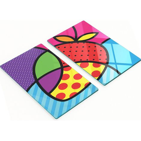 Juego de dos tablas de cocina de cristal con diseño de fresa estilo pop art, 2x30x52 cm. (1/5)