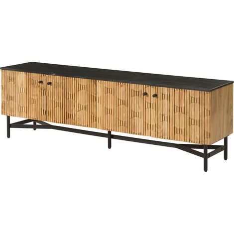 TV-Board Akazie natur / schwarz lackiert 180x40x55 cm teilmontiert LONDON 105 (1/4)