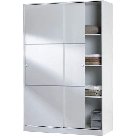 Pegane – Armoire coulissante 2 portes blanche – Dimensions L120 x H200 x P50 cm – Mélamine certifiée PEFC – Dressing modulable (1/3)
