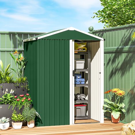 Caseta de jardín de acero de 1,1 m² con puerta corredera con cerradura, 136 x 87 x 179 cm, verde. (1/5)
