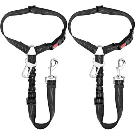 2 pièces Laisse Voiture pour Chien - Ceinture sécurité pour Chien Voiture - réglable Harnais Chien Voiture avec élastique et Mousqueton - Laisse de securite Voiture pour Tous Chiens et Chats