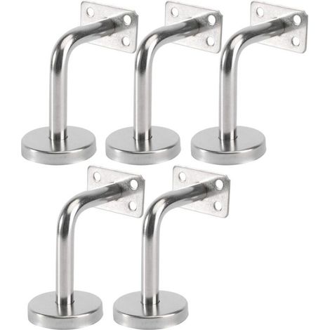 Lot de 5 Support Main Courante Inox - Murale Supports de Main Courante pour Escalier Exterieur Intérieur, Rampe Escalier Bois, Rail D'escalier (6x8x5cm/2.7x3.1x2.0in)
