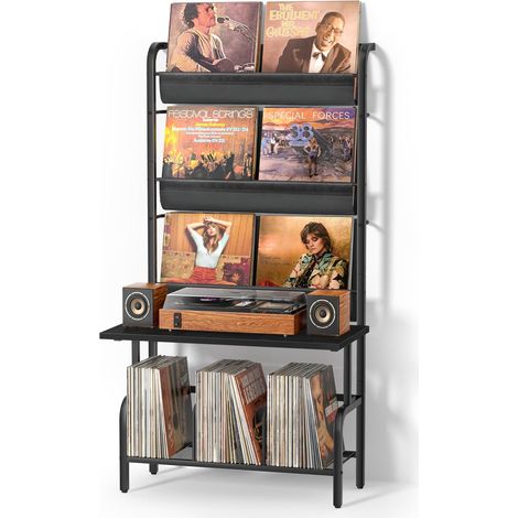 Meuble Tourne-disque avec Rangement Vinyles – Support Platine Vinyle pour Jusqu’à 300 Albums, Table de Tourne-disque Vintage, Étagère de Rangement pour Disques et Stéréo Plus Grand – Noir (1/5)