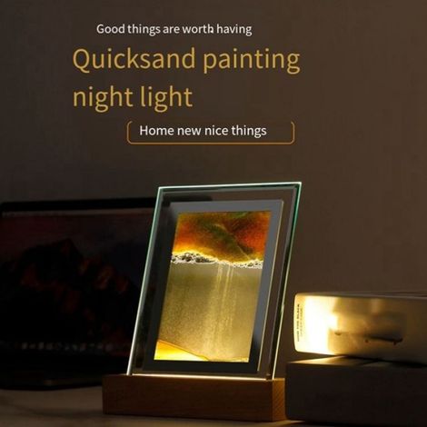 Lampe De Nuit - Veilleuse LED Avec Sable Mouvant 3D - Décor Table Bureau Chambre - 15 X 4,5 X 20 Cm - Jaune (1/5)