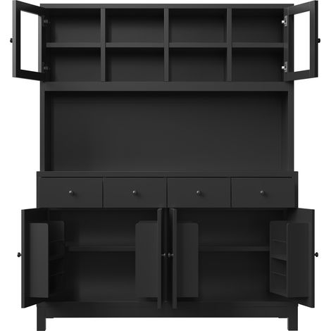 Credenza alta 140x38,5x180 cm con LED RGB, vetro, 4 cassetti e ripiani regolabili (1/5)