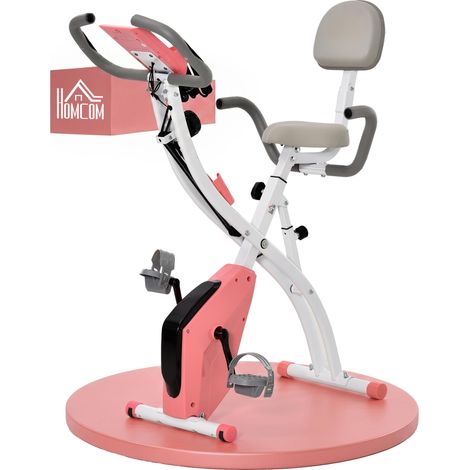 Vélo d'appartement pliable 2 en 1, résistance magnétique réglable sur 8 niveaux, silencieux, avec capteur de fréquence cardiaque, brassards, écran LCD et volant d'inertie de 2,5 kg, rose. (1/5)