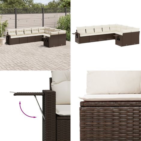 9-tlg. Garten-Sofagarnitur mit Kissen Braun Poly Rattan - Gartengestell - Gartenmöbelset - PE-Rattan - Outdoor Möbel - Lounge Set - Home & Living (1/5)