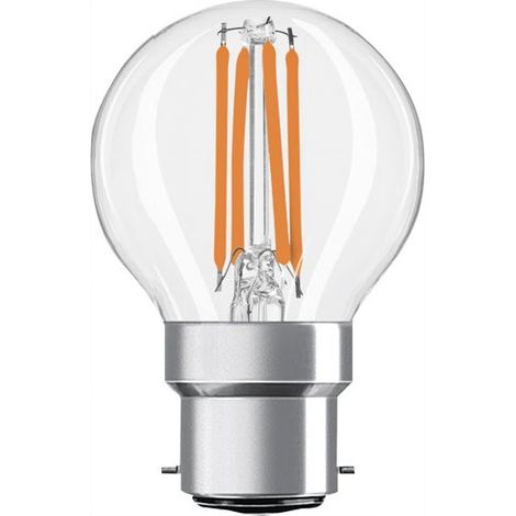 OSRAM Lampe LED Star Globe P40 Filament, 2700 K blanc chaud, 3,4 W, B22d, transparente, 470 lm, pour luminaires de table et suspendus, salon, 15 000 h (1/2)