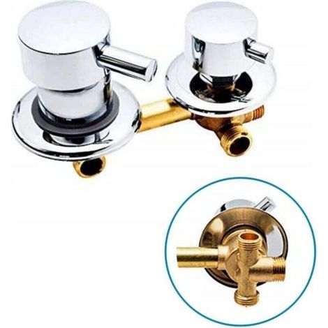 Robinet de douche mural en laiton chromé – mitigeur eau chaude/froide avec sortie d’eau, fixation par vis ou intubation (1/4)