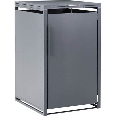 Cobertizo de metal para cubo de basura de exterior apertura superior con cadena para contenedor de 240 litros acero galvanizado gris oscuro Piacenza