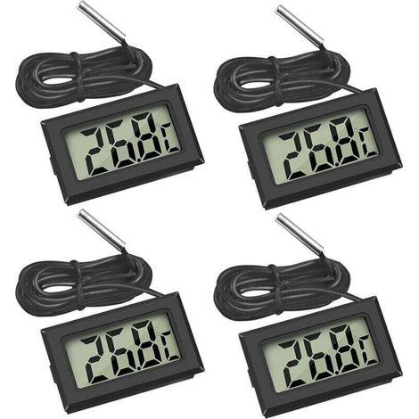 4x Termometro digitale - Monitor di temperatura con sonda esterna - Per frigorifero, congelatore, acquario - LCD - 4x Nero - Crezuo