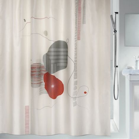 Rideau de douche Polyester TEIVA 180x200cm Terracotta & Ecru Spirella (1/5)