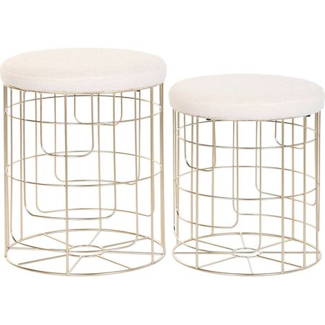 Pouf blanc élégance et confort en polyester - Doré pâle et blanc crème (1/3)