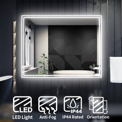 ELEGANT Bathroom Mirror Aluminium Framed Horizontal Vertical 900x700mm Modern Mirror LED Bathroom Mirror with Touch Sensor (1/5)