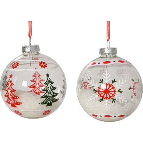 Sfera Decoro Neve in Vetro Trasparente Diametro 8 cm - Pendente Natalizio
