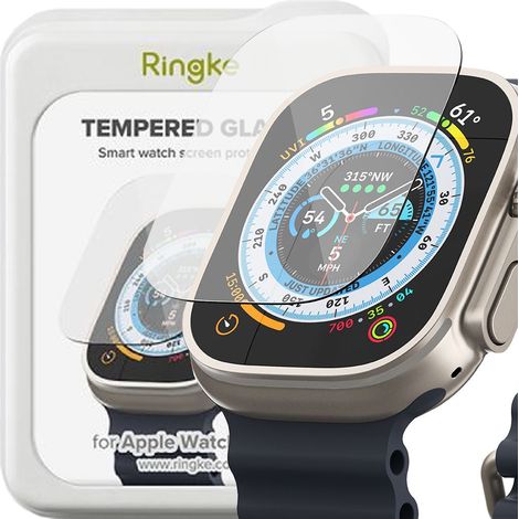 Protectores de pantalla de vidrio templado Ringke ID FC, paquete de 4 unidades, para Apple Watch Ultra de 1/2" (49 mm), transparentes. (1/5)