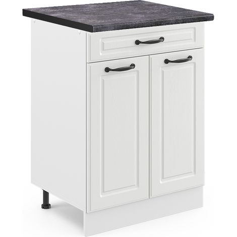 Küchenunterschrank R-Line, Weiß Landhaus, 60 cm mit Schublade, AP Anthrazit, Vicco