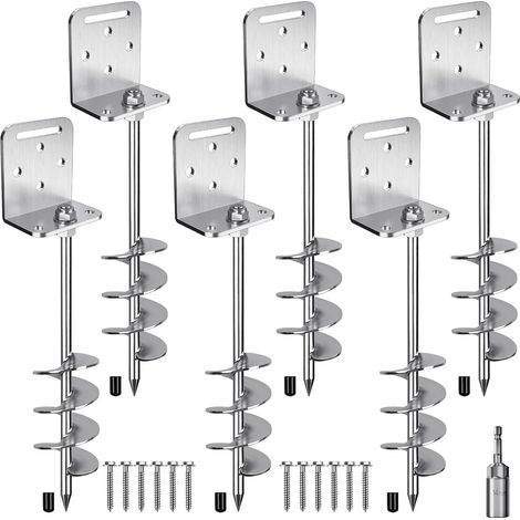 Ancrages de Sol, 50cm Piquet de Fixation Trampoline 6pcs Ancrage au Sol Robuste 7.6cm éPi de La TempêTe de Vent pour BalançOire/Camping/Abri/Chien/Carport/Auvent avec Plaque Fixe (1/5)