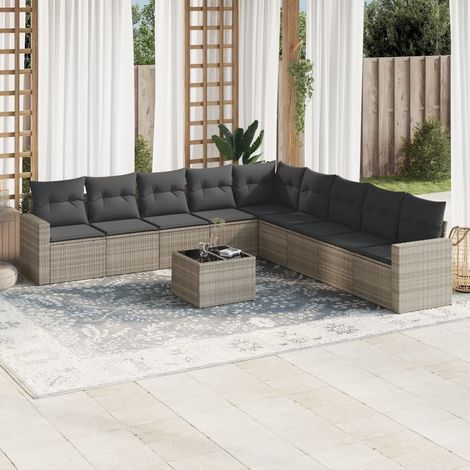 Set sofás jardín 10 pzas con cojines ratán sintético gris claro vidaXL (1/3)