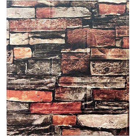 3D XPE Wandpaneele, 10 Stück, selbstklebend, je 35×38 cm, DIY Wanddeko für Küche, Bad, Schlafzimmer & Wohnzimmer, Steinrot (1/5)