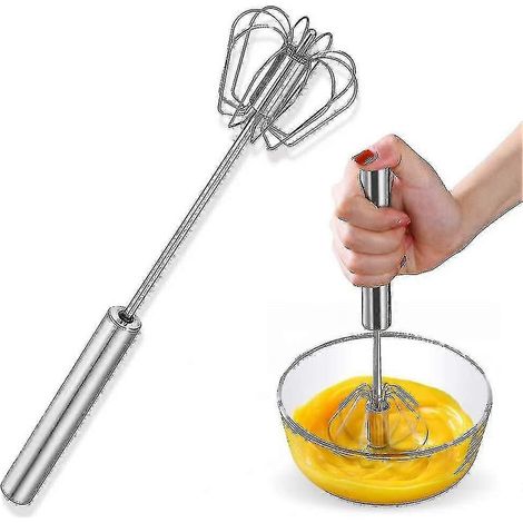 Batteur à œufs en acier inoxydable, batteur à œufs rotatif semi-automatique, vous permet de battre facilement sans vous fatiguer, utilisé pour la préparation de crèmes d'œufs. (1/5)