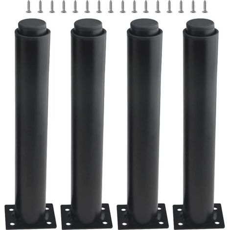 Jeu de 4 pieds de meubles réglables en métal – Acier épaissi – Finition peinture au four – Résistance à la rouille et corrosion – 25-42cm noir (1/5)