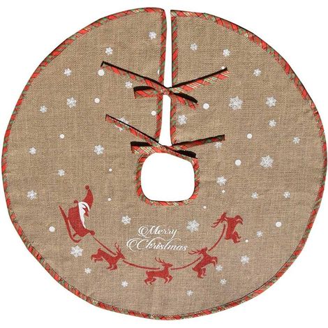 Christmas Tree Skirt Hessian with White Snowflakes Holiday Decoration Red Green Plaid 48" (1/5)