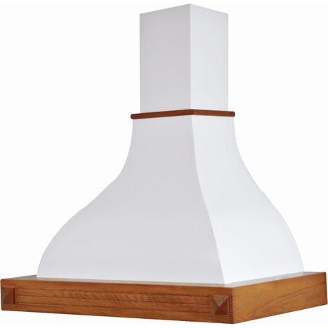 Hotte de cuisine rustique blanche DIAMANTE avec cadre en bois incrusté couleur noyer 90 cm