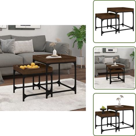 Tables d'appoint 2 pcs Chêne marron Bois d'ingénierie - Table D'appoint - Meuble Industriel - Table Basse Design - Table Basse Moderne - Ensemble De Tables (1/5)