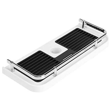 Sans Perçage Étagère de Douche pour Rail de Douche,Réglable Tablette Barre de Douche, Organiseur de Salle de Bain pour Shampooing Savon avec 2 Crochets, Pour 22-25mm Rail (1/5)