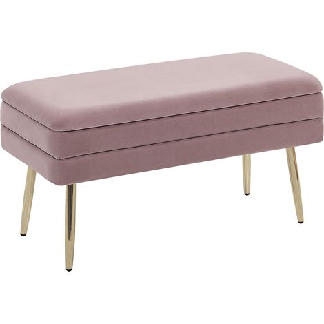 Banco con almacenaje de terciopelo rosa patas doradas sala de estar Durham (1/5)