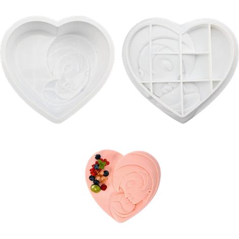 Moules à pâtisserie en silicone alimentaire résistant aux hautes températures, en forme de cœur et de pied, parfaits pour réaliser des gâteaux et des pâtisseries maison. Multicolores. (1/4)