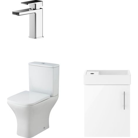 Freehay Cloakroom Set - Wall Hung Vanity Basin Unit, Toilet Pan, Cistern, Seat & Mini Basin Tap - Gloss White/Chrome - Balterley (1/5)